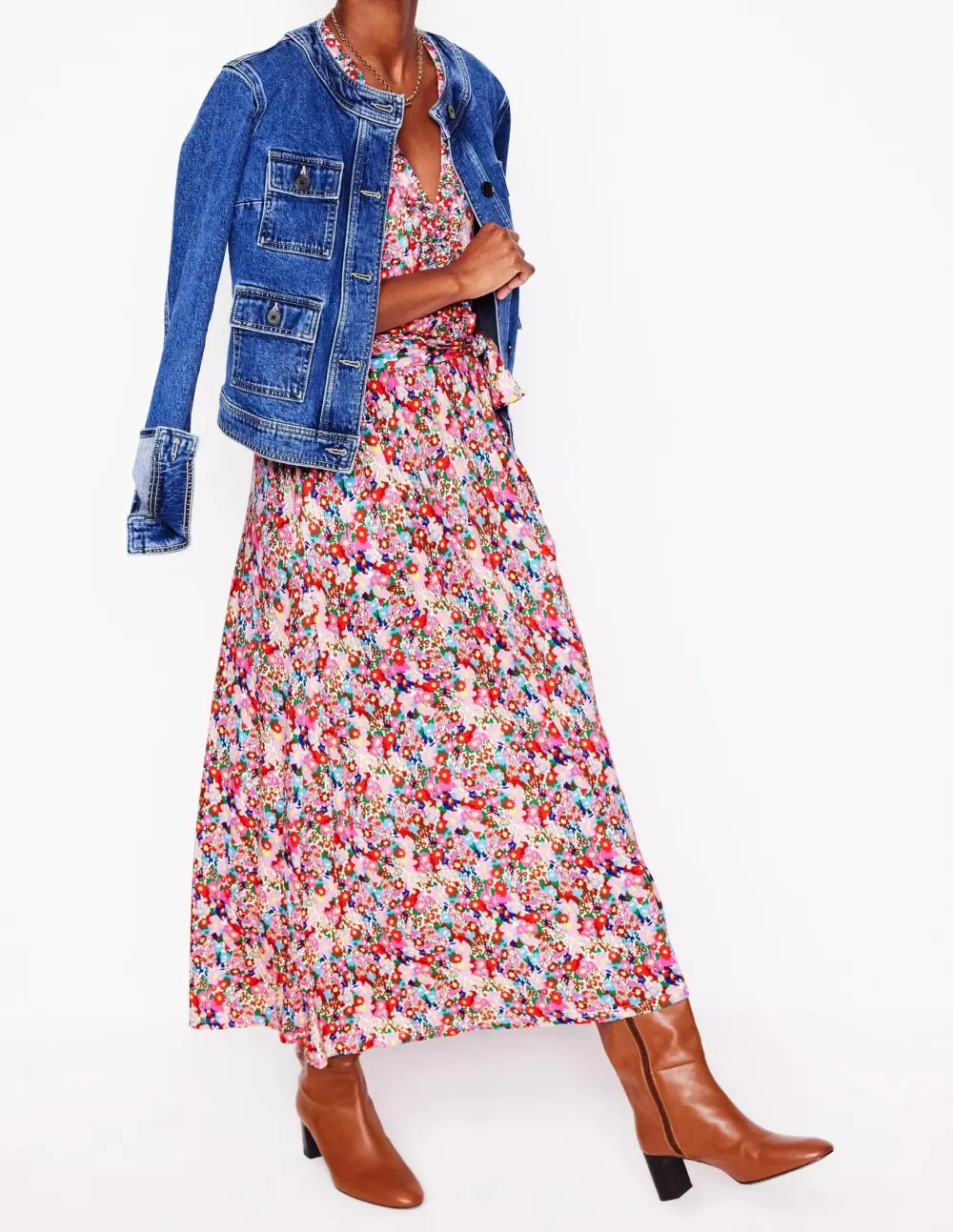 Light Pink Floral Short - Sleeve Maxi Dress