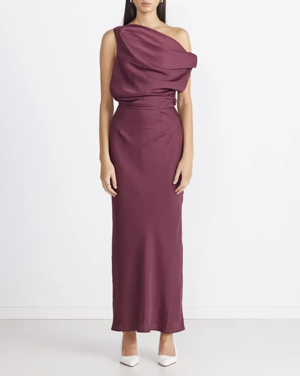 Off-shoulder Satin Maxi Dress