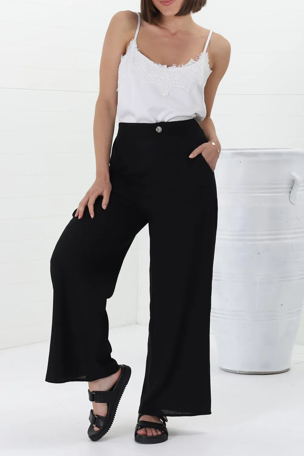 Black High Waist Wide Leg Casual Pants