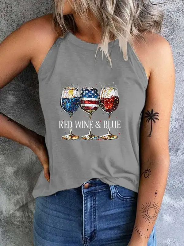 Women'S Red Wine Blue Round-Necked Sleeveless Vest