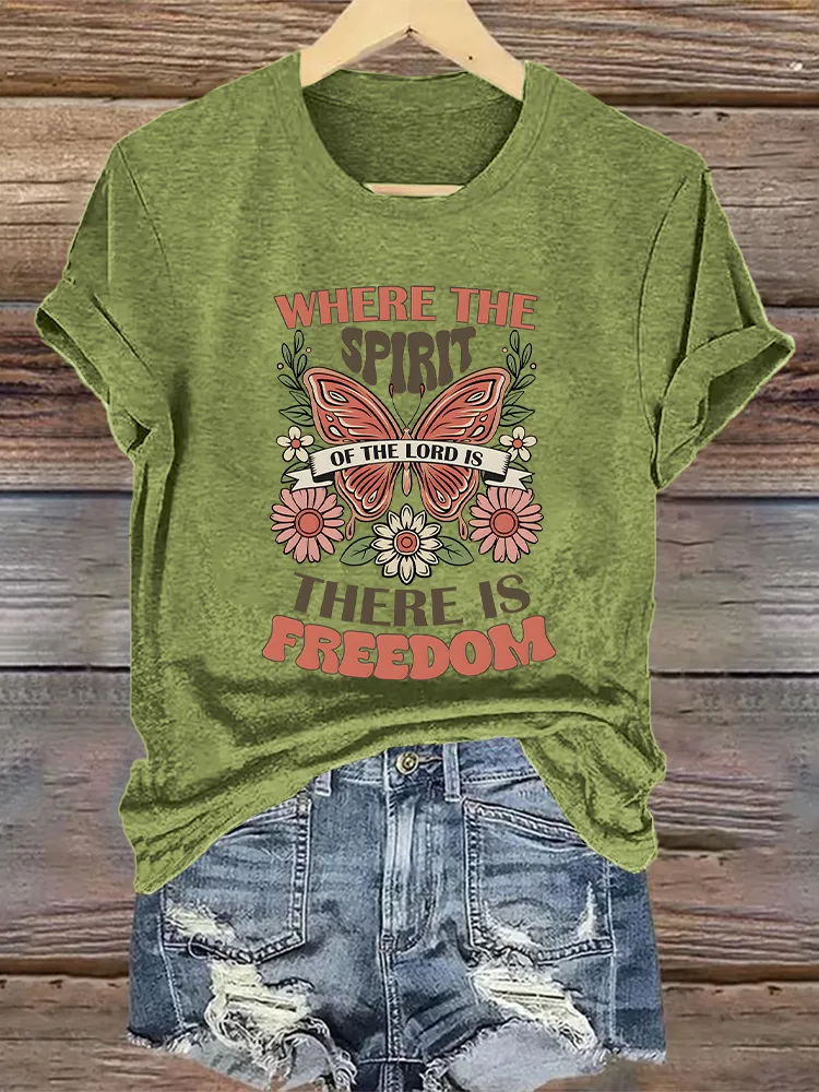 Woman'S Where The Spirit Of The Lord Is There Is Freedom Crew Neck Short Sleeve T-Shirt