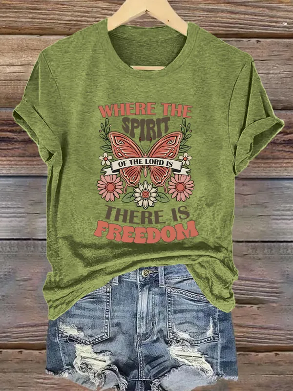 Woman'S Where The Spirit Of The Lord Is There Is Freedom Crew Neck Short Sleeve T-Shirt