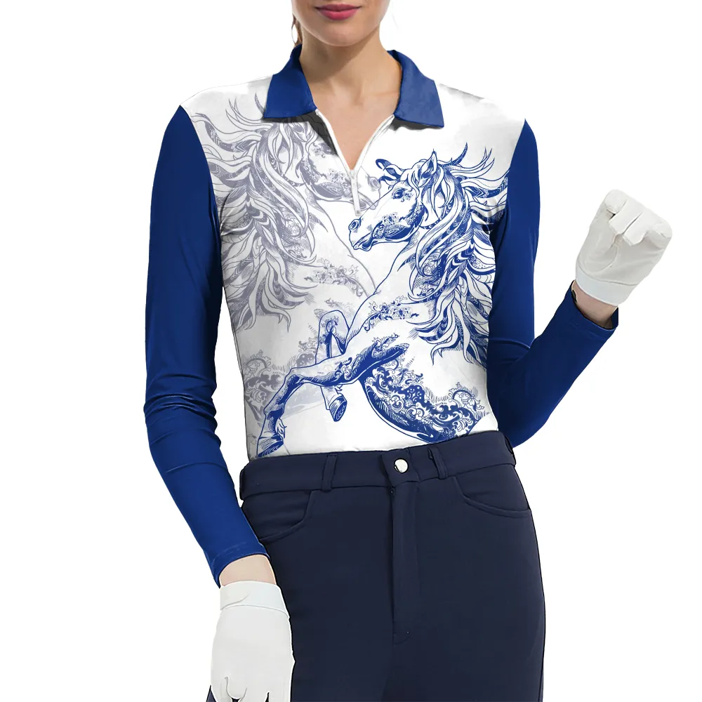 Women's Riding Style Horse Print Long Sleeve Casual Lapel Shirt
