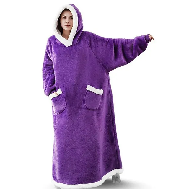 Oversized Wearable Blanket Christmas Flannel Thick Soft Warm Long Hoodie Blanket Big Hooded Sweatshirt Hoodie Blanket for Adults Women Girls Teenagers Teens Men Black