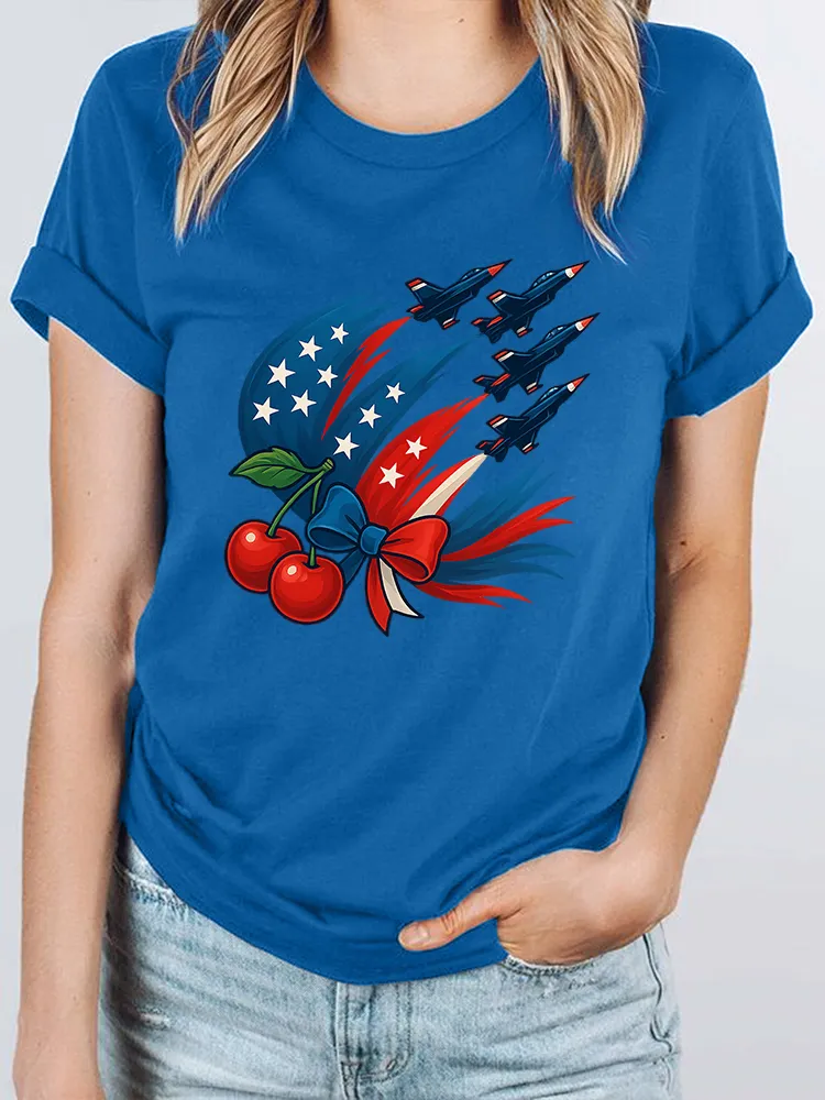 Woman'S Independence Day Round-Neck Short-Sleeved T-Shirt