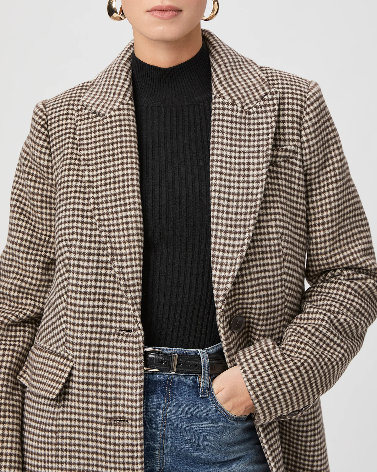 Chocolate Brown Houndstooth Wool Blend Coat