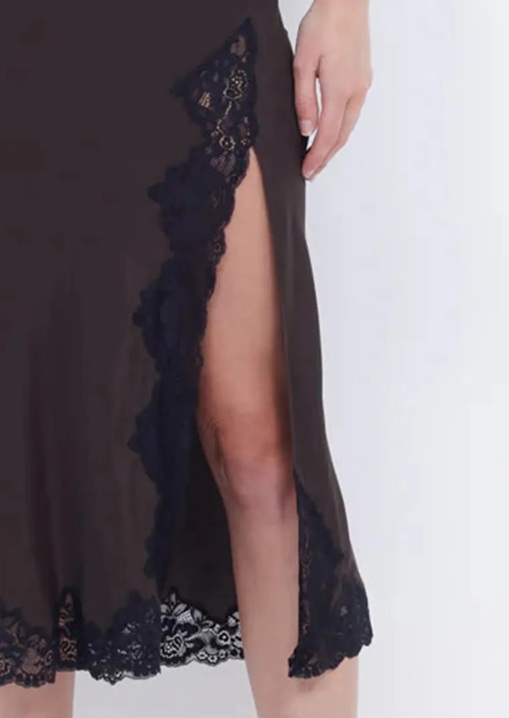 Lace Trimmed Sleeveless Slit Midi Dress