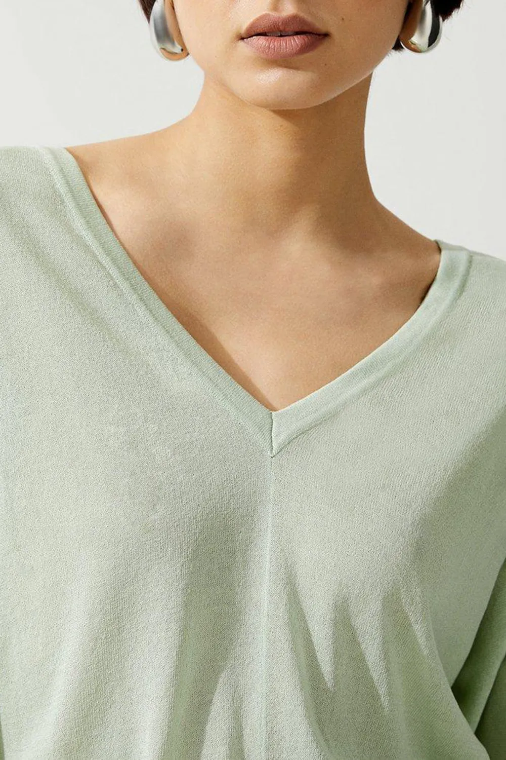 Lightweight Knitted V Neck Long Sleeve Jumper