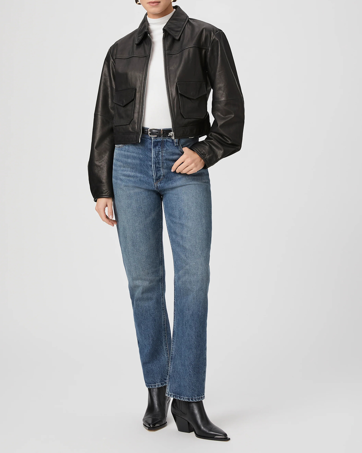 Black Faux Leather Cropped Jacket