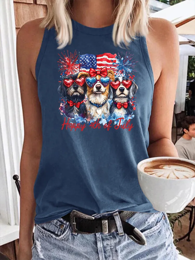 Women'S Happy 4Th Of July Round-Neck Vest
