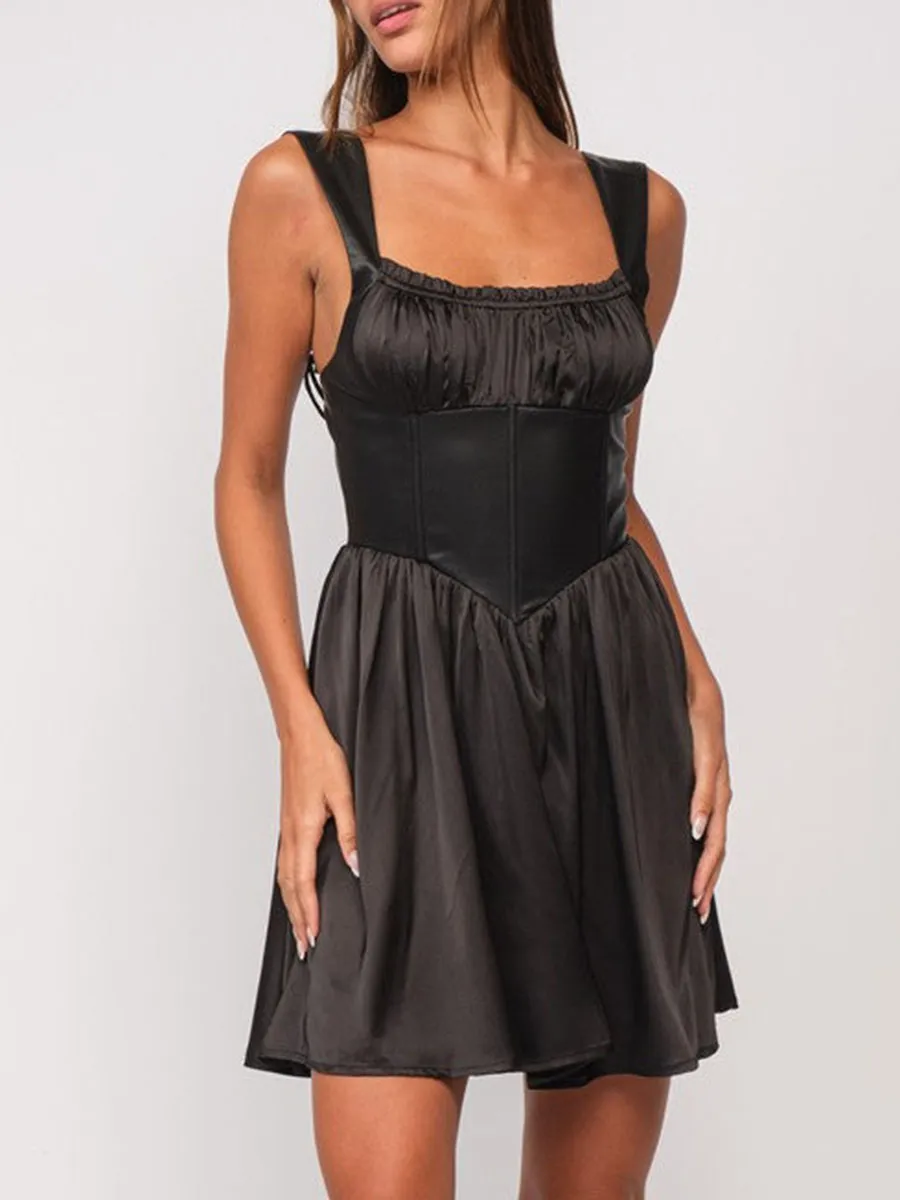 Satin Faux Leather Sleeveless Mini Dress