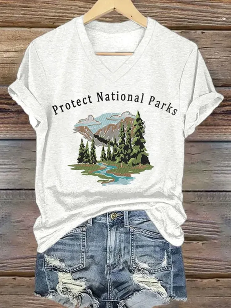 Woman'S Protect National Parks V-Neck Short-Sleeve T-Shirt