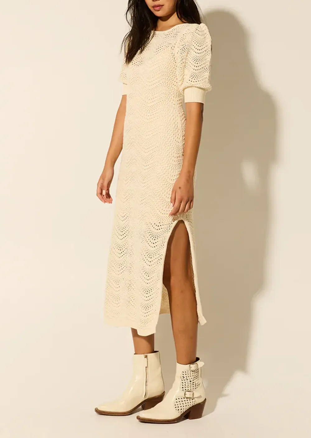 Crochet Short Sleeved Midi Dress