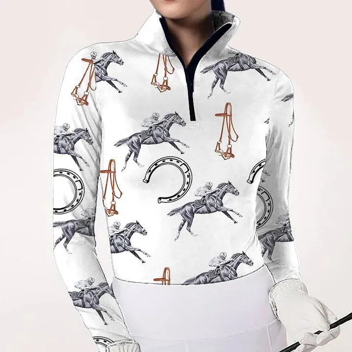 Women's Equestrian Harness Print Long Sleeve Sun Shirt