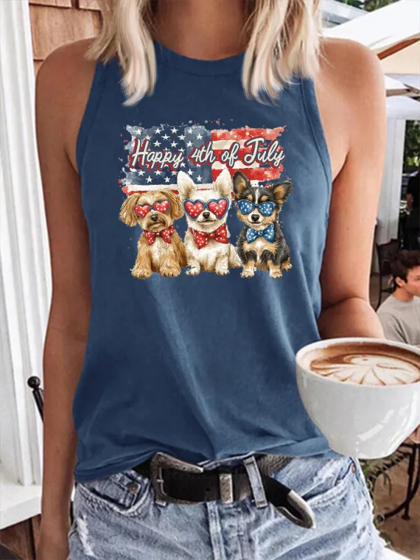 Women'S Happy 4Th Of July Round-Neck Sleeveless Vest