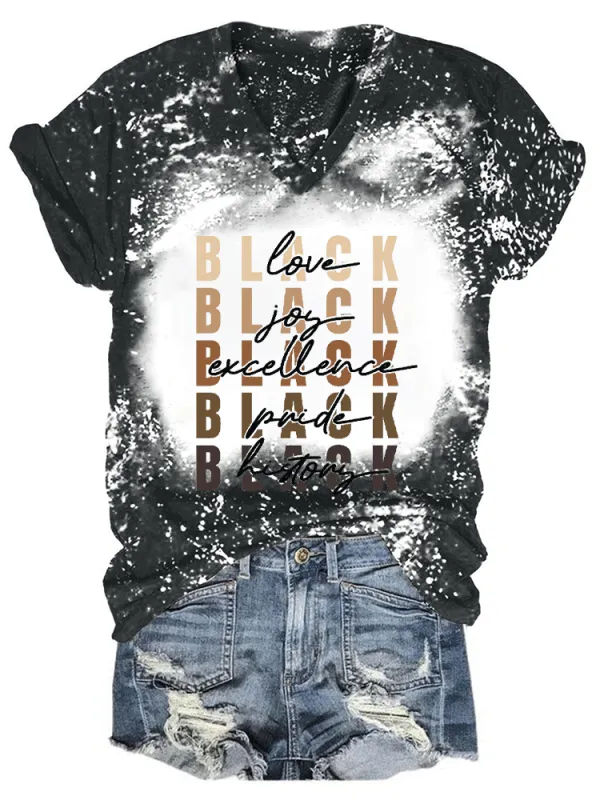 Women'S Black Love Joy Excellence Pride History V-Neck T-Shirt