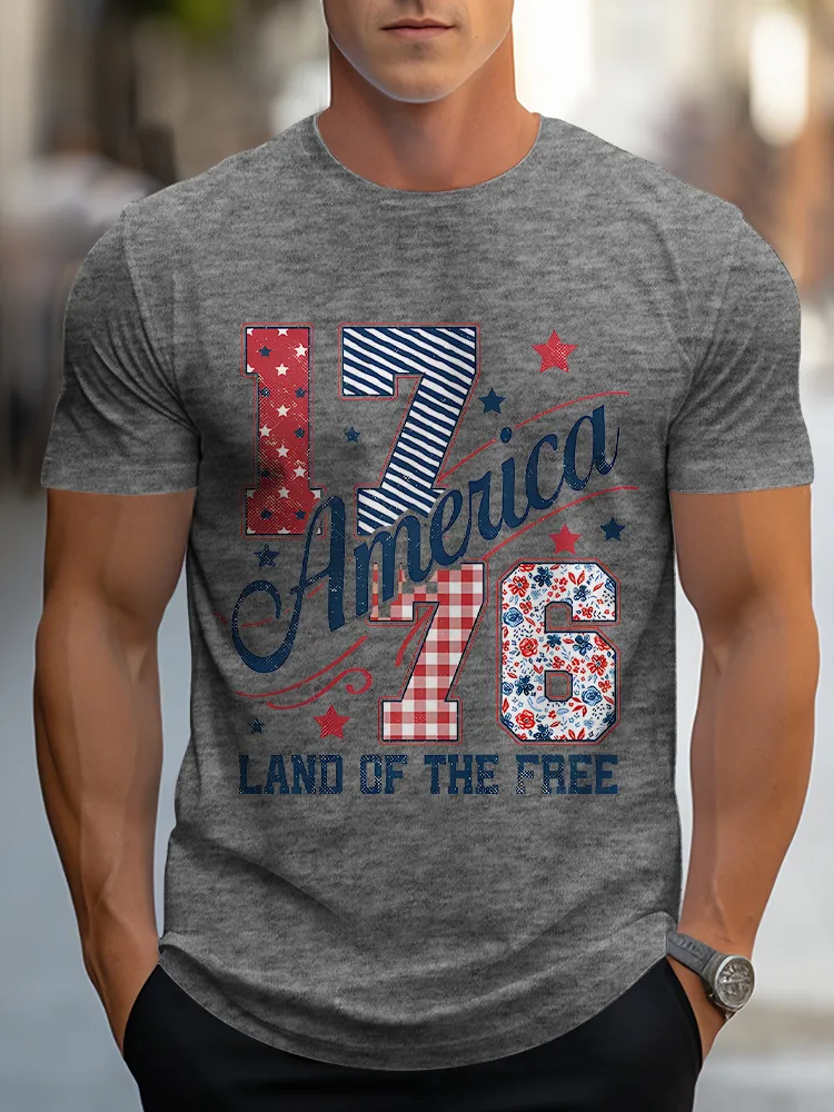 Man'S 1776 America  Land Of The Free Round-Neck Short-Sleeved T-Shirt