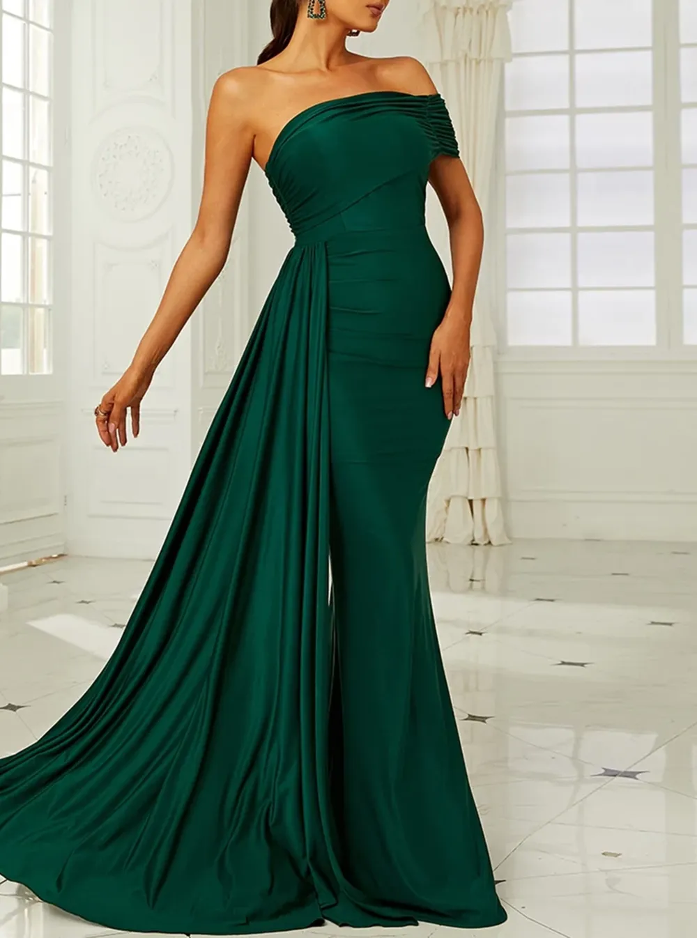 Draping Emerald Green Dress