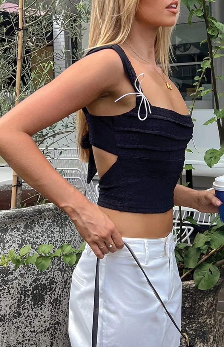 Black Ruched Strappy Crop Tank Top