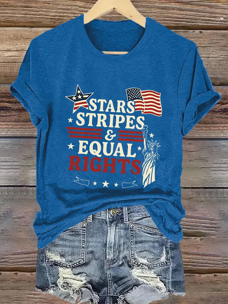 Woman'S Stars Stripes Equal Rights Crew Neck Short Sleeve T-Shirt