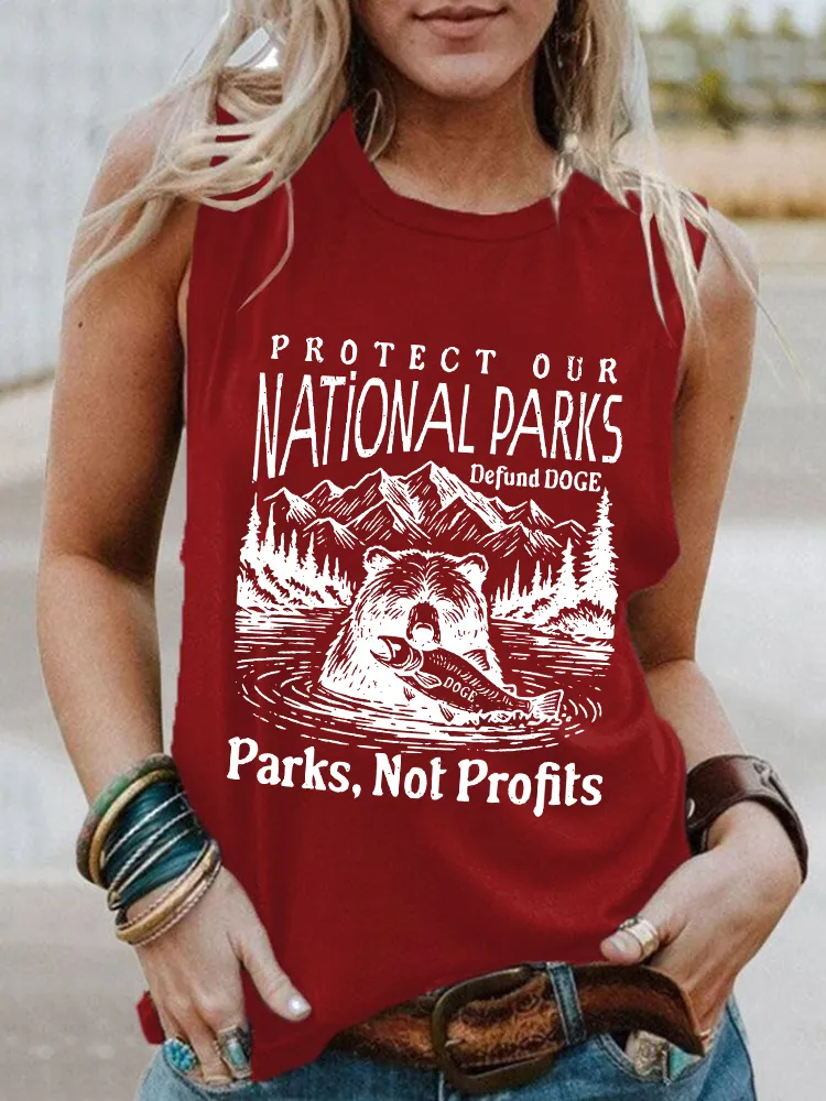 Women'S Round-Neck Sleeveless Vest With Protect Our National Parks Defund Doge Parks, Not Profits Prints