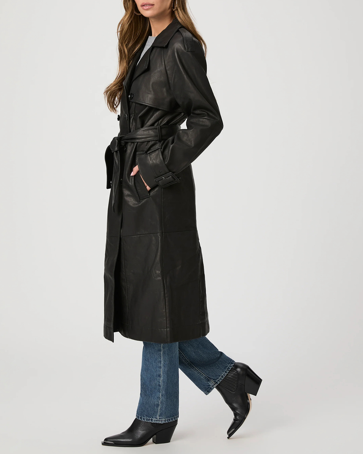 Black Faux Leather Trench Coat