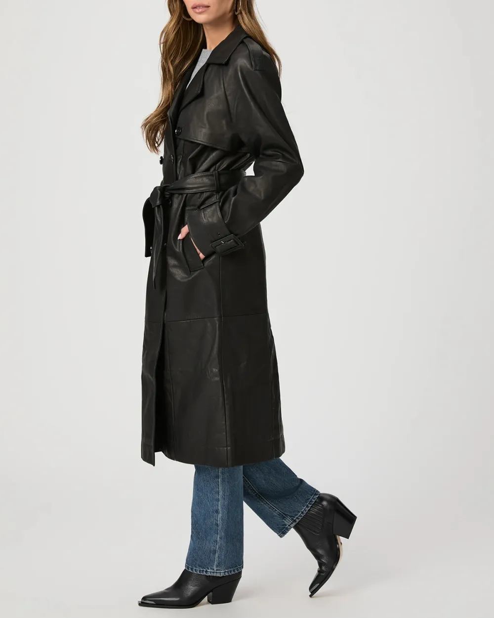 Black Faux Leather Trench Coat