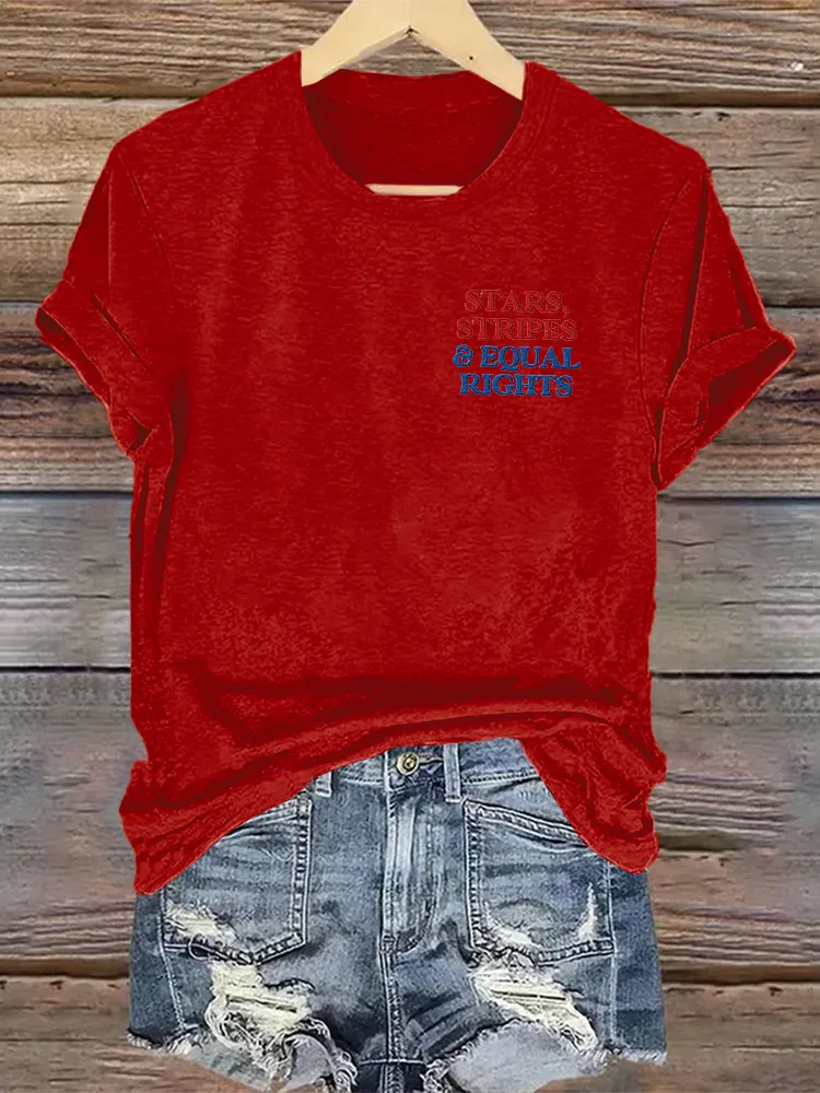 Woman'S Stars Stripes Equal Rights Crew Neck Short Sleeve T-Shirt