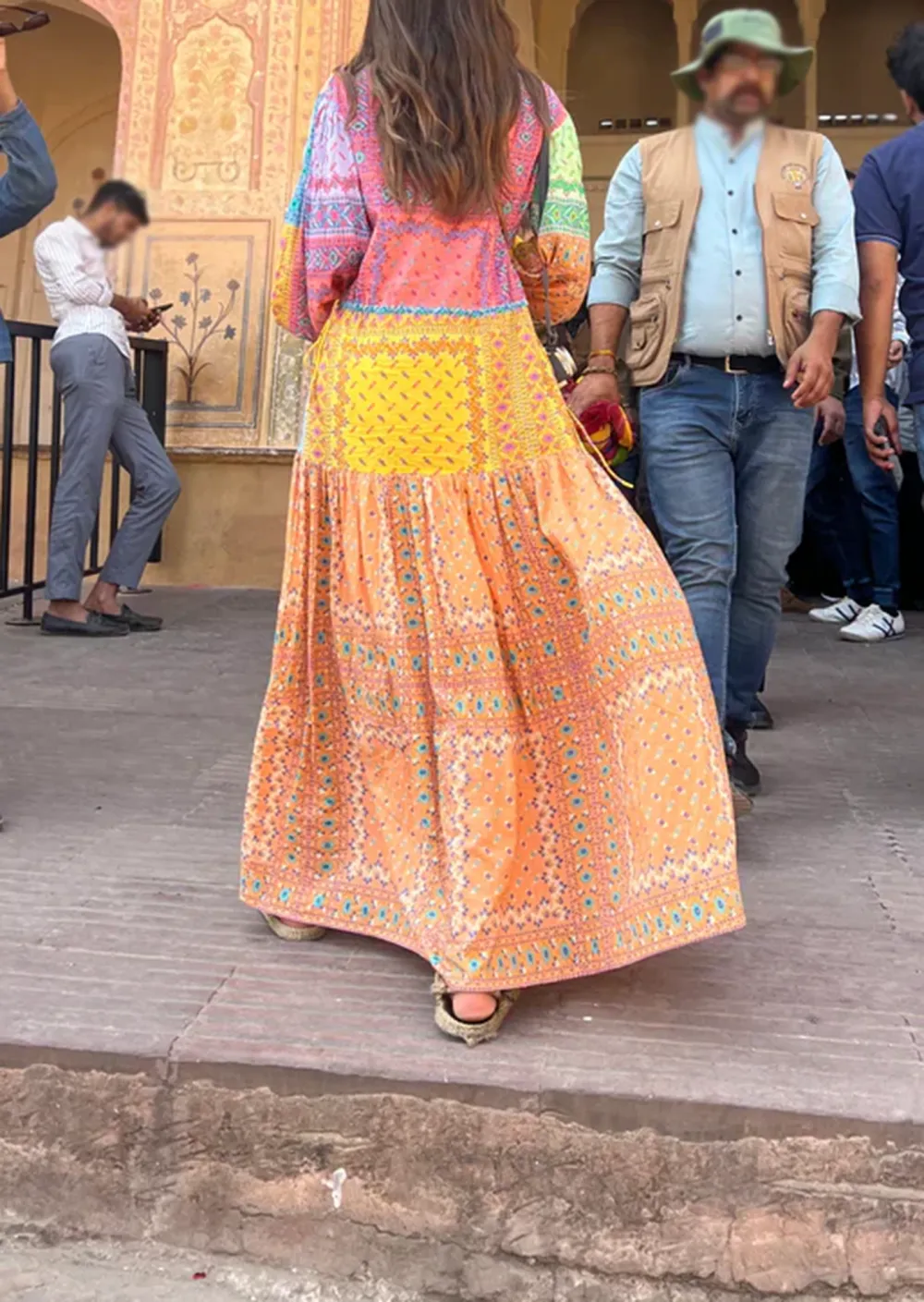 Patchwork Puff Seeve Maxi Smock Dress