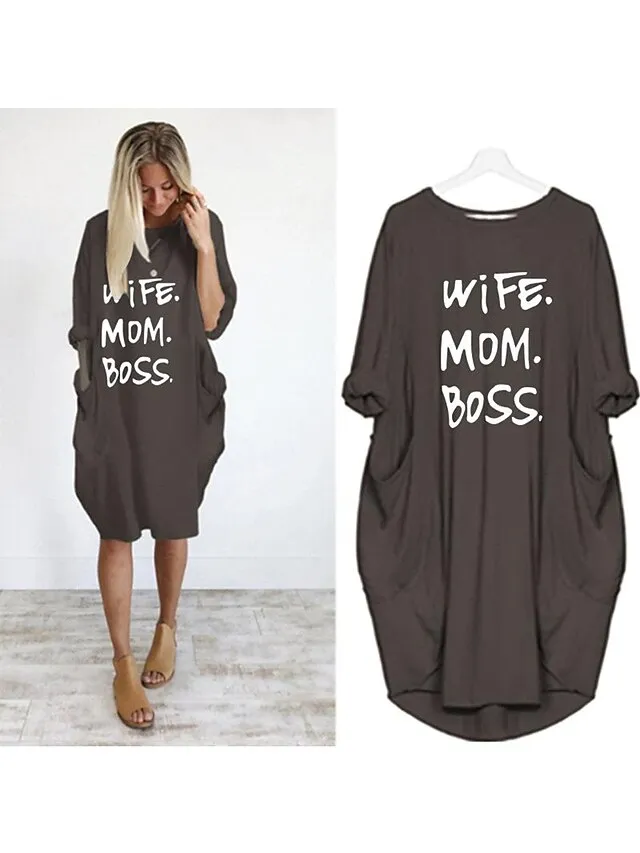 Women's Pajamas Loungewear Nightgown Sleepwear Letter Fashion Simple Basic Home Daily Mother's Day Polyester Pullover Summer Spring claret Orange red