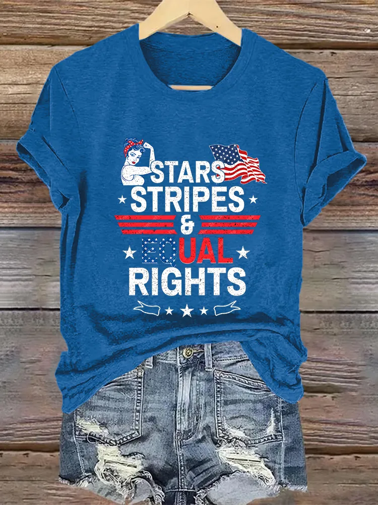 Woman'S Stars Stripes And Equal Rights Crew Neck Short Sleeve T-Shirt