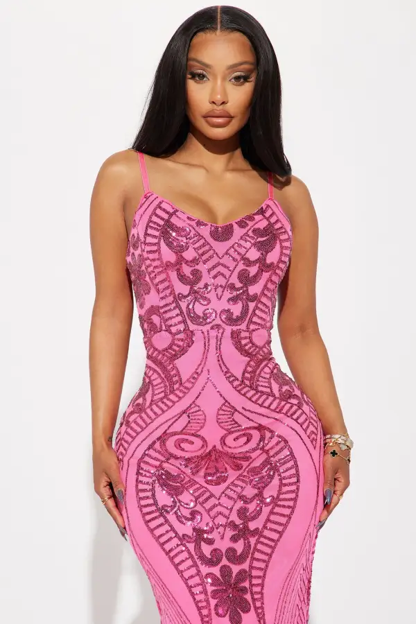 Rule The Night Sequin Maxi Dress - Fuchsia