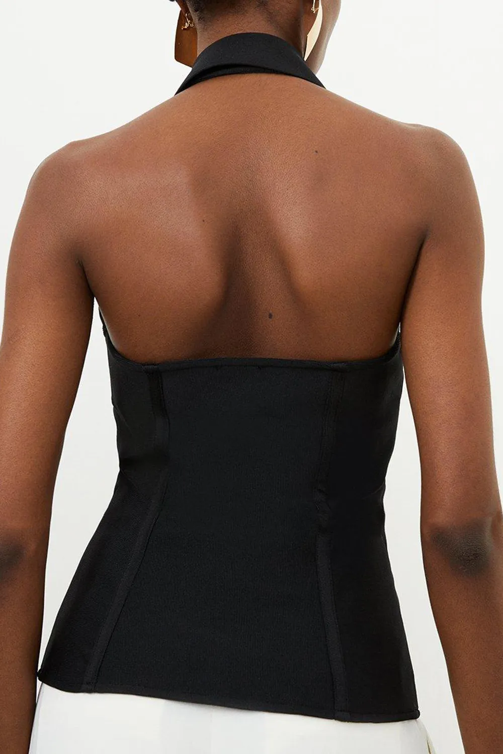 Halter Neck Button Front Bandage Knit Top