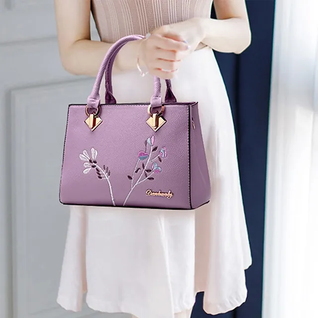 Women's Handbag Shoulder Bag Crossbody Bag Handbag PU Leather Office Daily Date Embroidery Solid Color Floral Print Black White Red