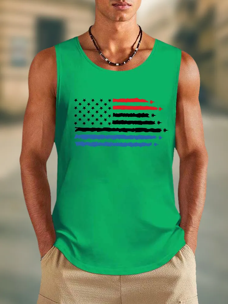 Men'S Stars And Stripes Print Round-Necked Sleeveless Vest