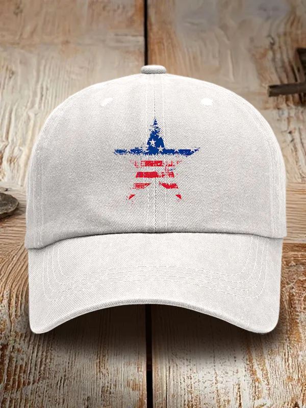 Star Stripe Print Washed Baseball Cap