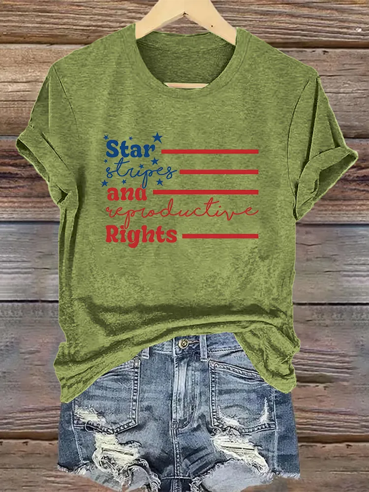 Woman'S Star And Rights Crew Neck Short Sleeve T-Shirt