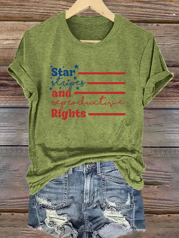 Woman'S Star And Rights Crew Neck Short Sleeve T-Shirt