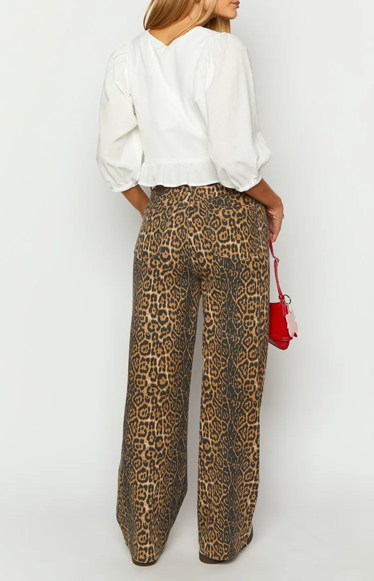 Leopard Print Wide Leg Jeans