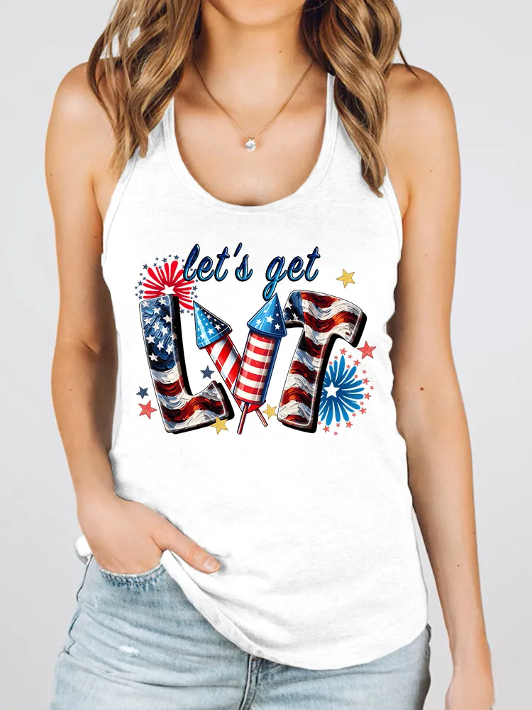 Women'S Let'S Get Lvt Print Round-Necked Sleeveless Vest