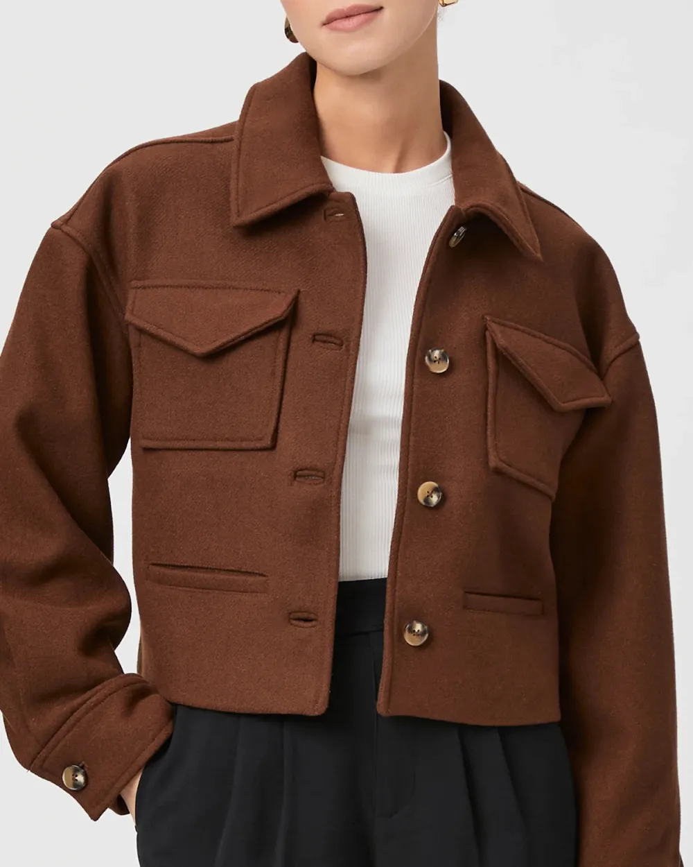 Brown Wool Blend Cropped Jacket