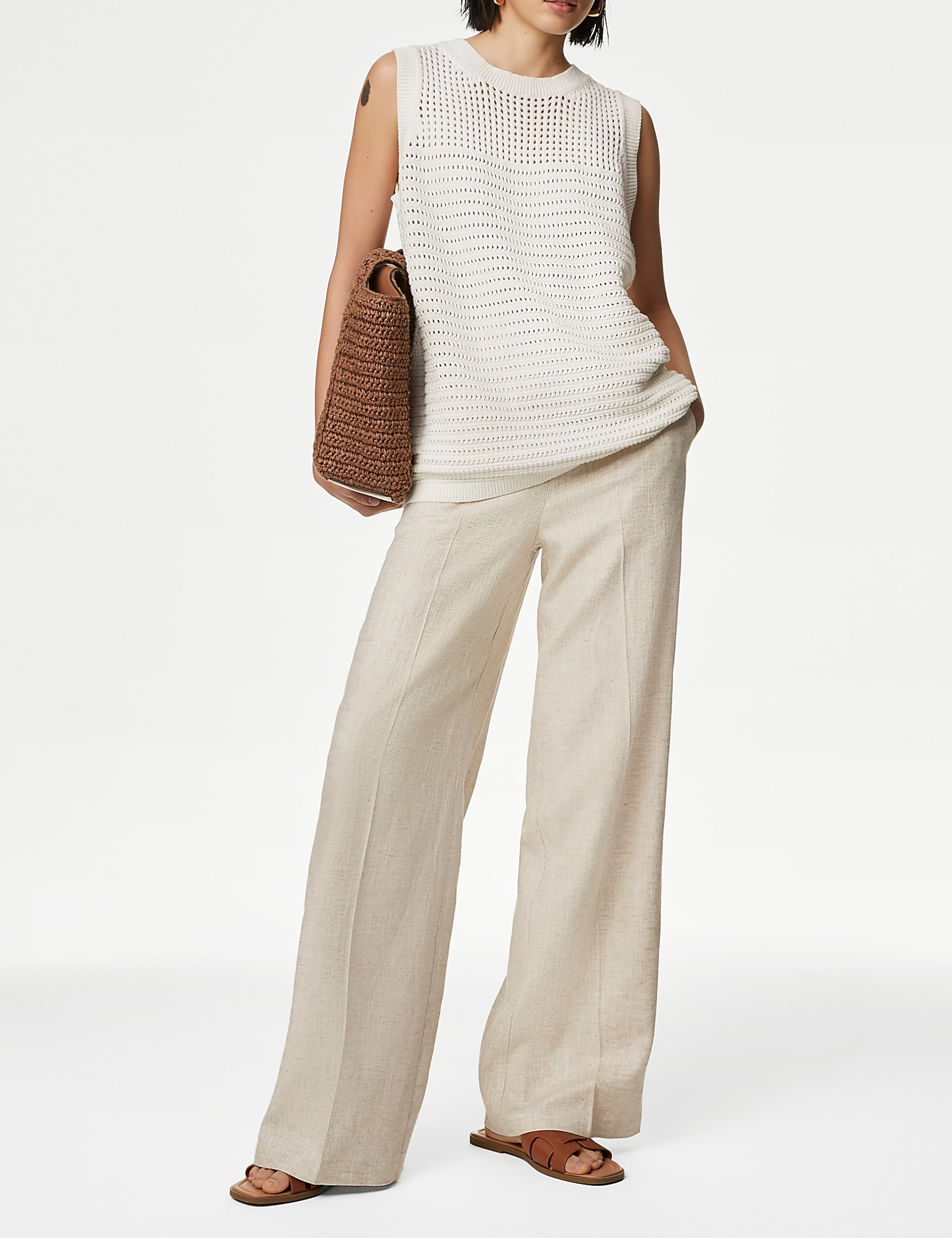 Dark Natural Wide Leg Drape Trousers