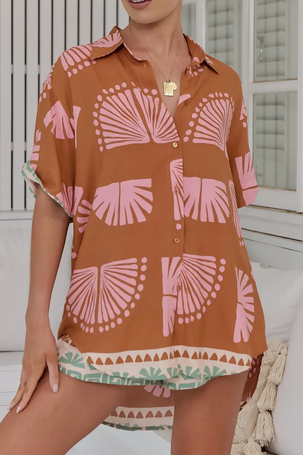 Mocha Brown Pattern Short Sleeve Shirt