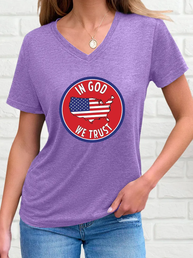 Woman'S In God We Trust V-Neck And Short Sleeves T-Shirt