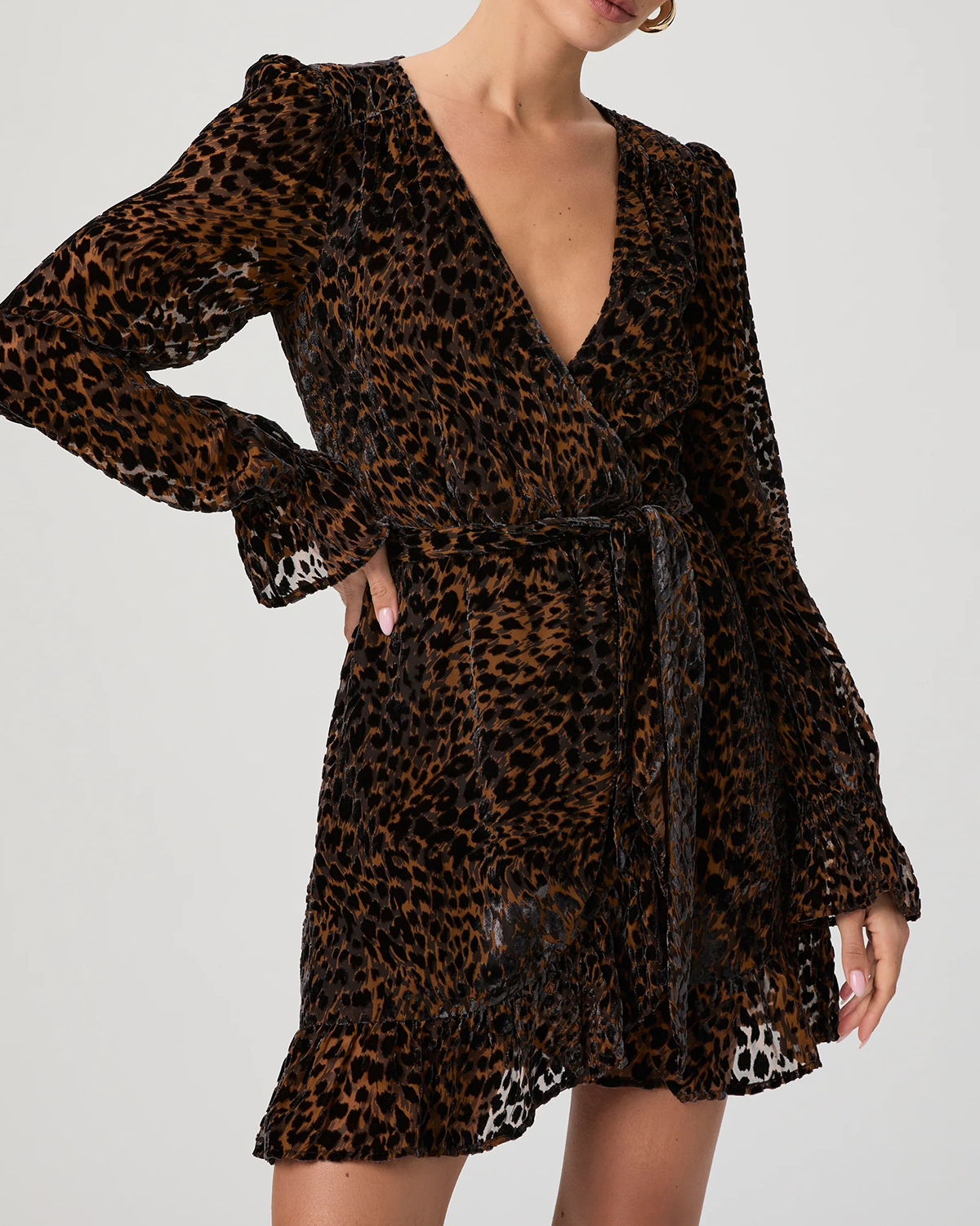 Brown Leopard Print Long Sleeve Mini Dress