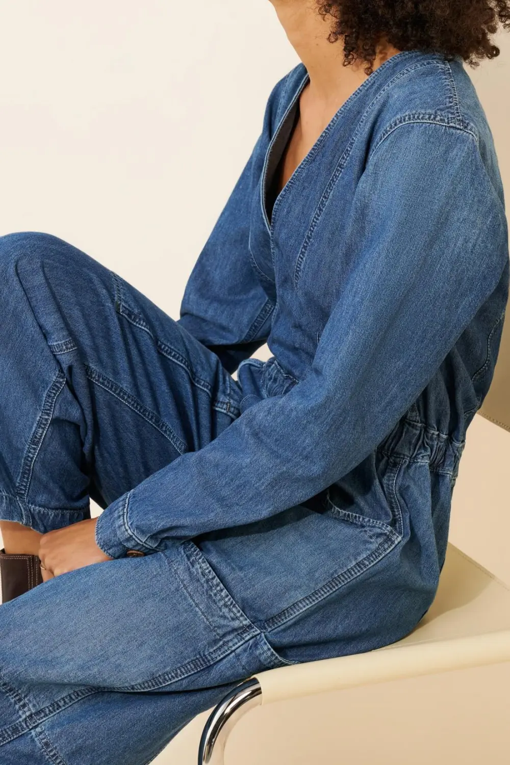 Sea Salt Cotton Denim Jumpsuit
