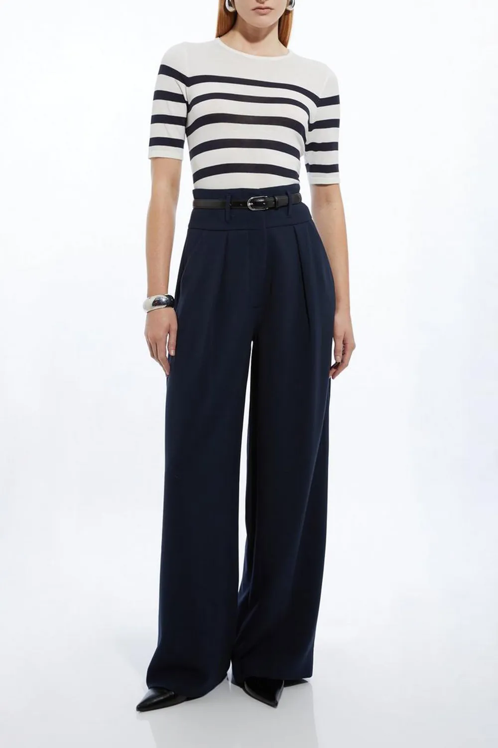 Compact Stretch Essential Tailored High Waist Wide Leg Trouser
