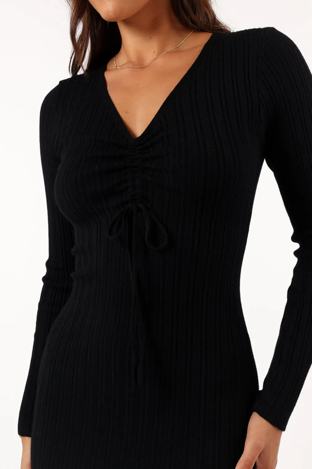 BLACK AND BROWN LONG SLEEVE MIDI DRESS