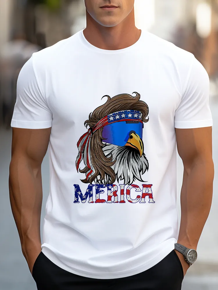 Man'S Merica Round-Neck Short-Sleeved T-Shirt