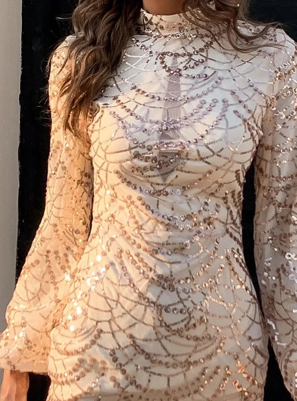 Mock Neck Sequin Bodycon Dress